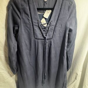 Lost + Wander Slate Lace-Up Blouse